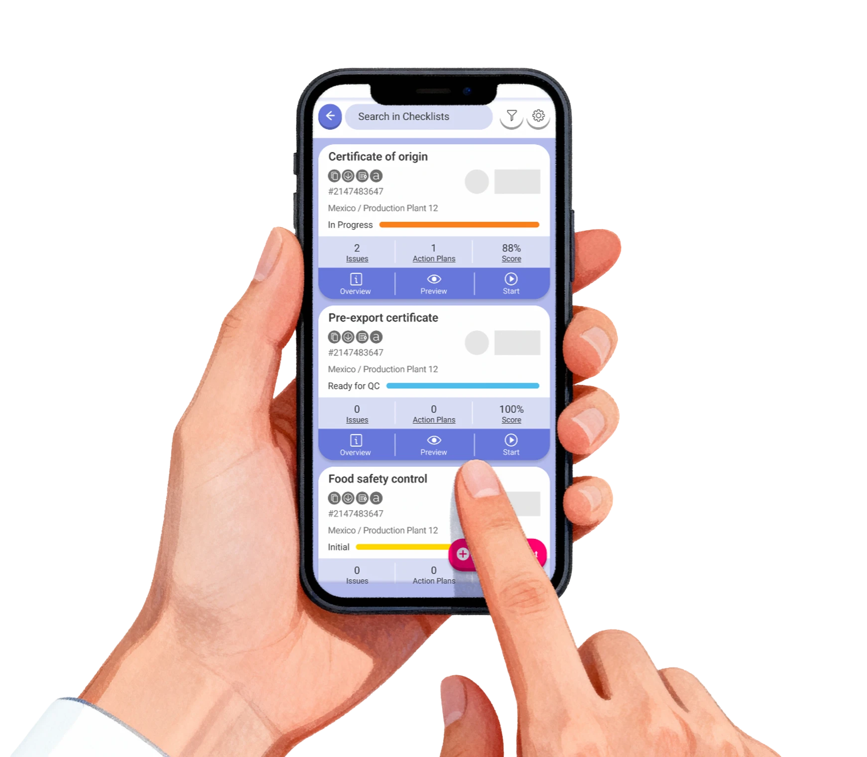 Medewerker die de app van Iristrace Checks gebruikt