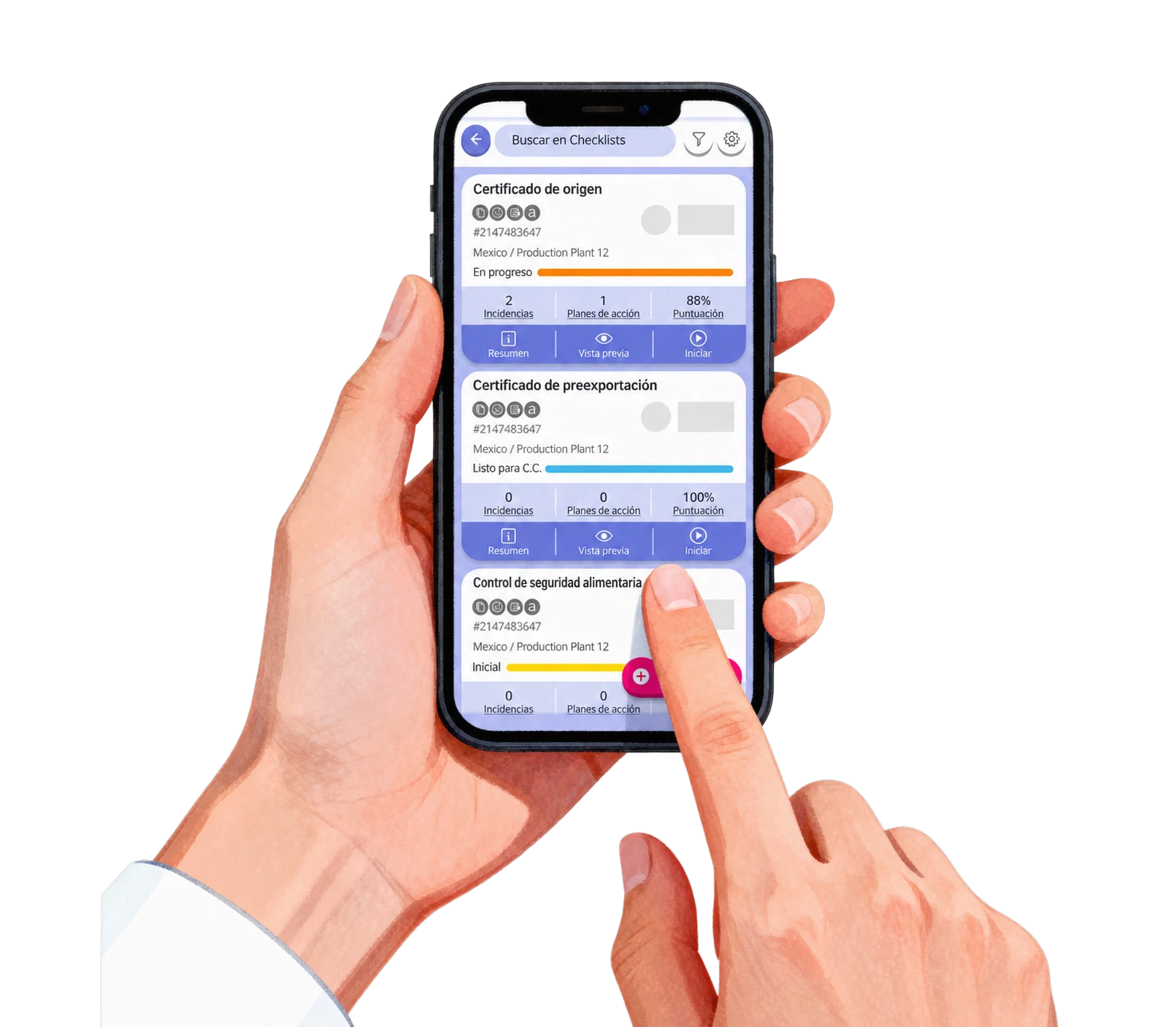 Operario usando la app de Iristrace Checks