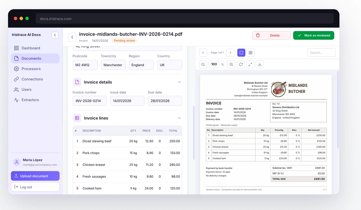 Iristrace Docs, application view