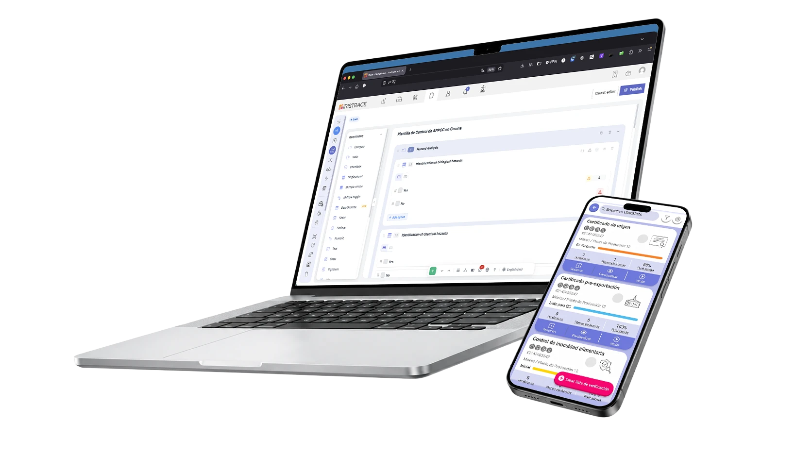 Iristrace Checks en escritorio y móvil