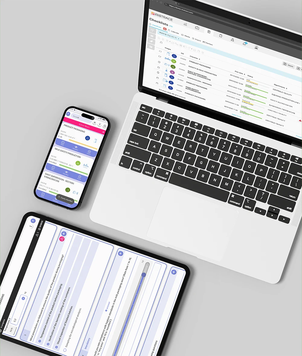 Die Checklisten-App von Iristrace auf Laptop, Handy und Tablet