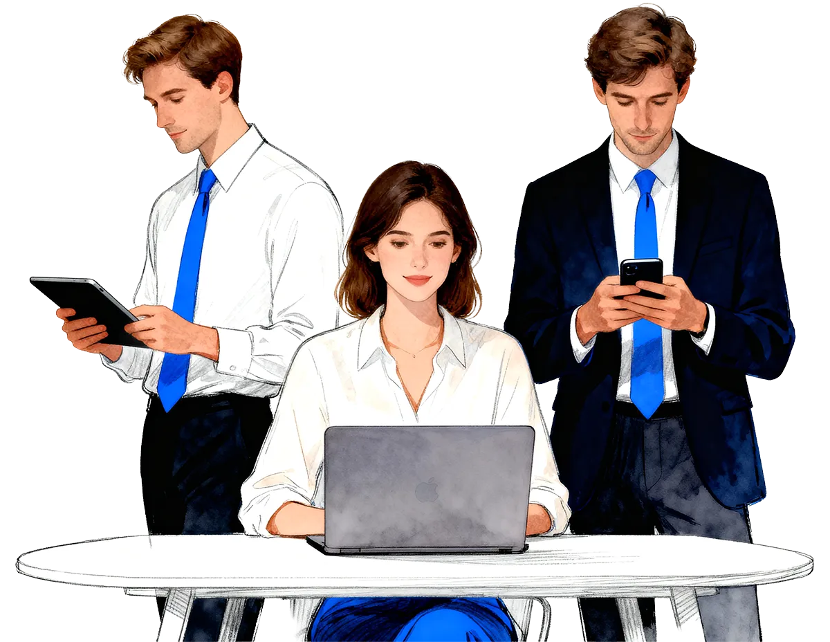 Ein Team nutzt Iristrace auf Tablet, Laptop und Handy