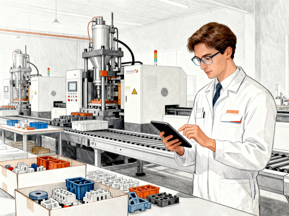 Technicien qualité avec une tablette dans une usine