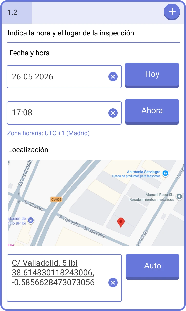 Pregunta con fecha, hora y geolocalización