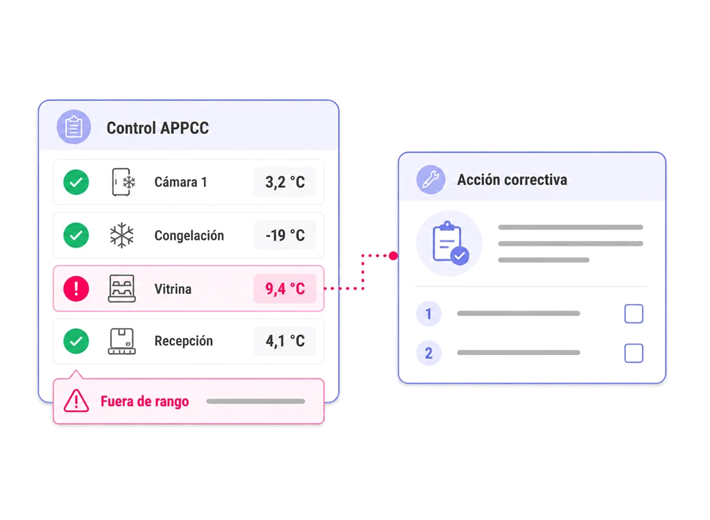 Control APPCC: temperaturas fuera de rango y acción correctiva automática