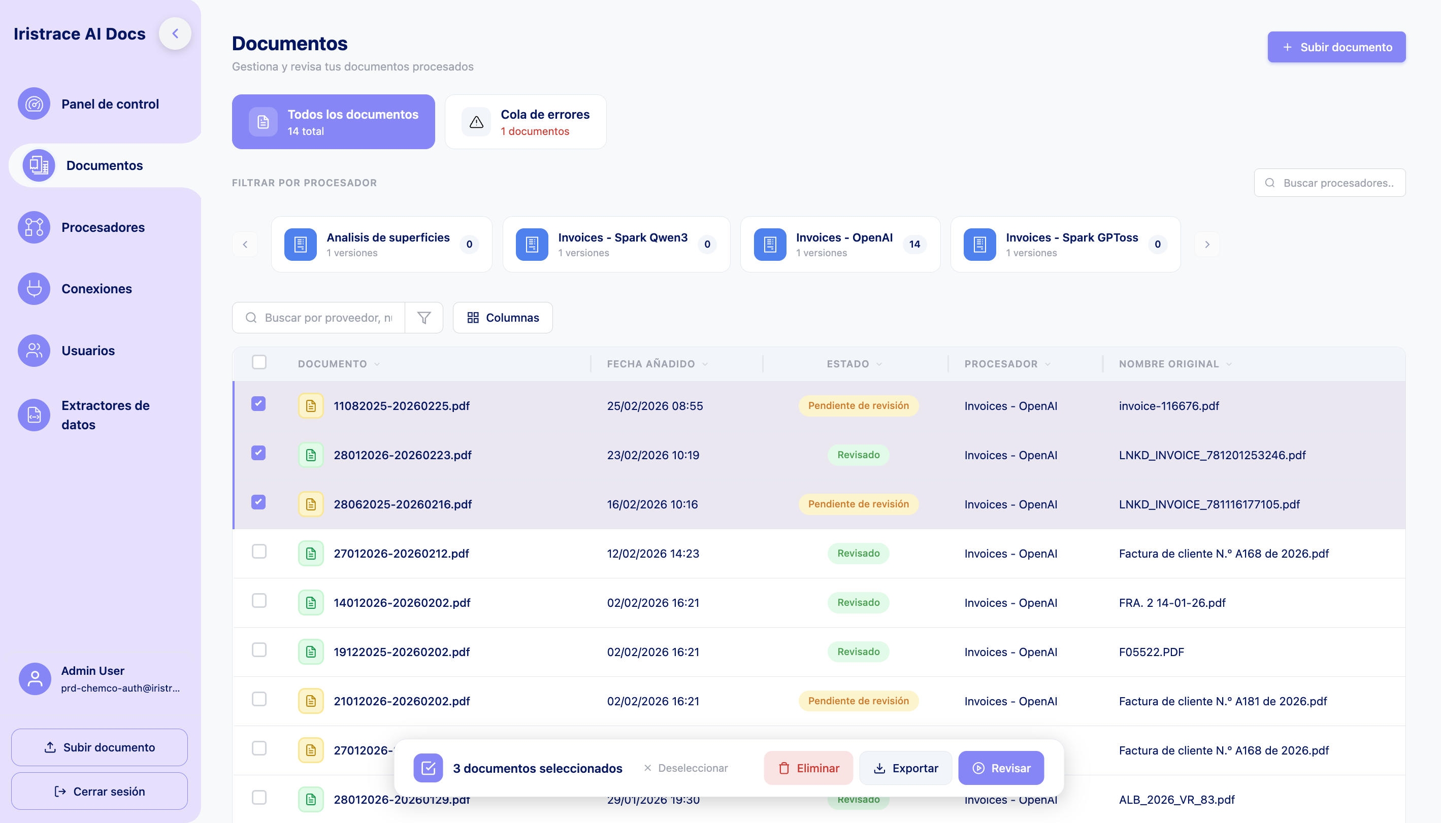 Datos exportados a los sistemas de destino